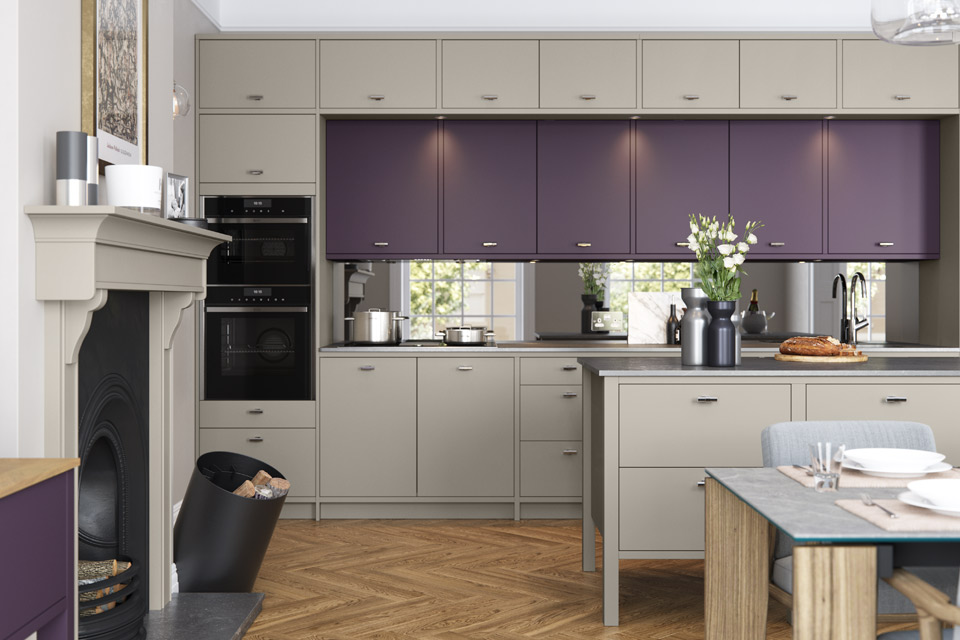 A modern purple kitchen